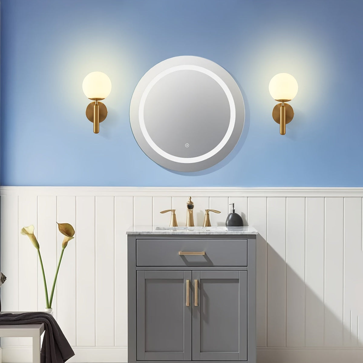 Moderne glasskule vegglampe | Polert metallarmatur, semi-innfelt