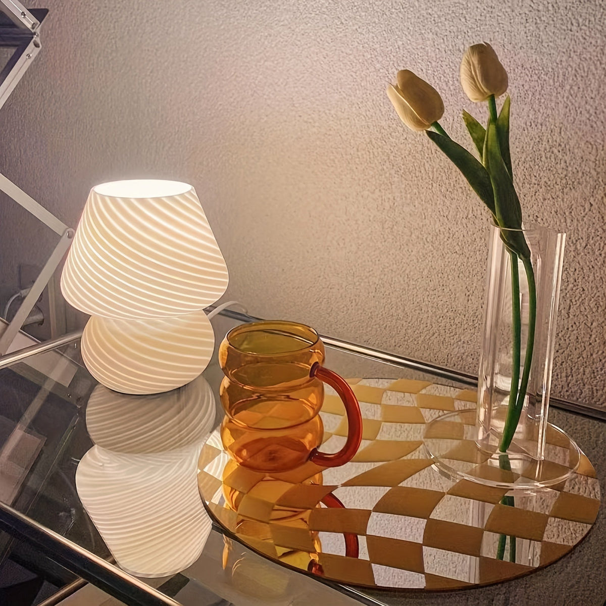 Glassoppbordlampe i Murano-stil | USB-dimbar bordlampe
