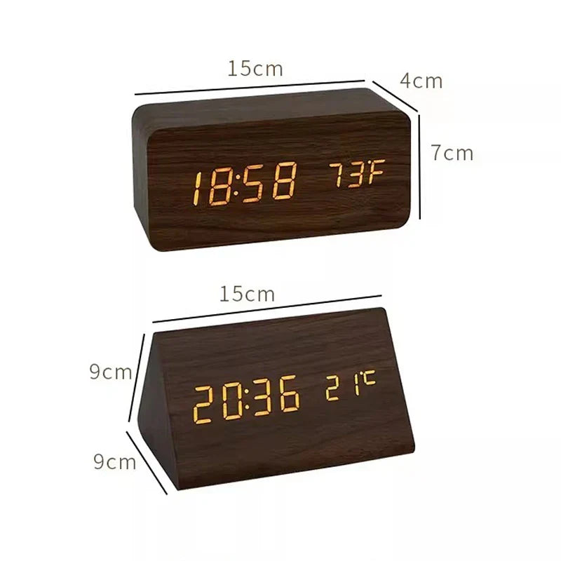 LED smart-vekkerklokke | Moderne stemmestyrt design i tre