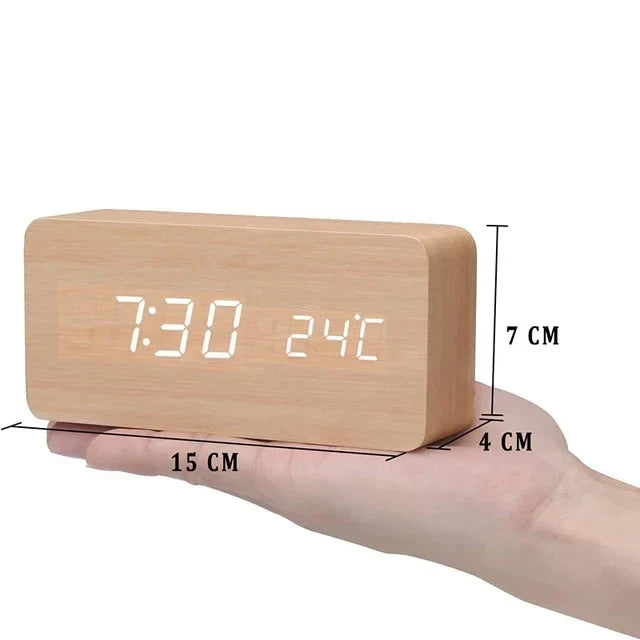 LED smart-vekkerklokke | Moderne stemmestyrt design i tre