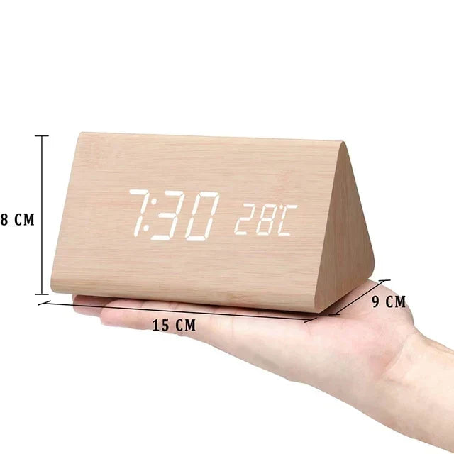 LED smart-vekkerklokke | Moderne stemmestyrt design i tre