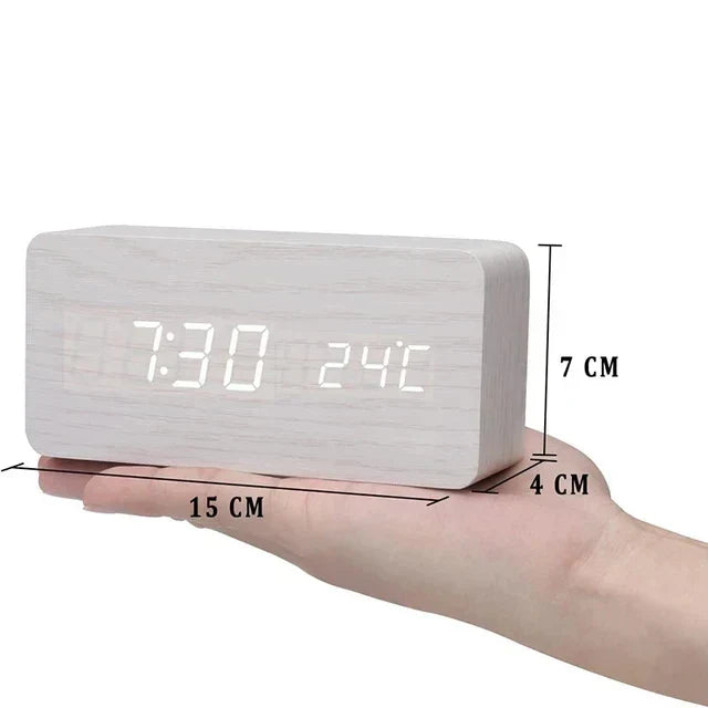 LED smart-vekkerklokke | Moderne stemmestyrt design i tre