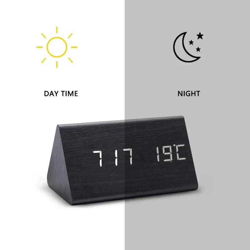LED smart-vekkerklokke | Moderne stemmestyrt design i tre