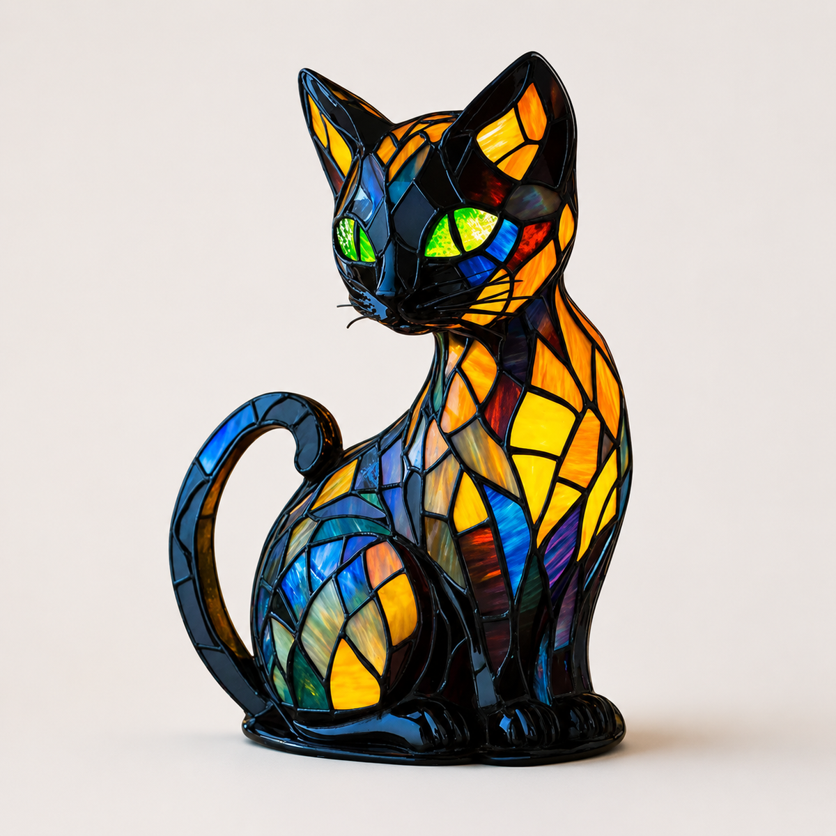 Kattenattlys i glassmaleri | Unik buet fot