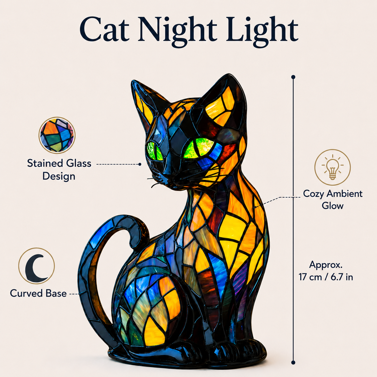 Kattenattlys i glassmaleri | Unik buet fot