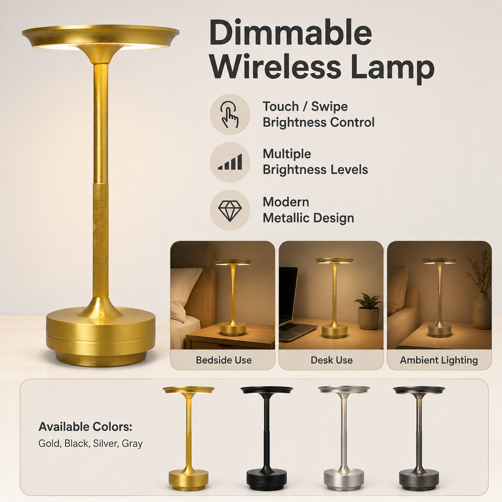 Dimbar trådløs bordlampe | Moderne metalldesign
