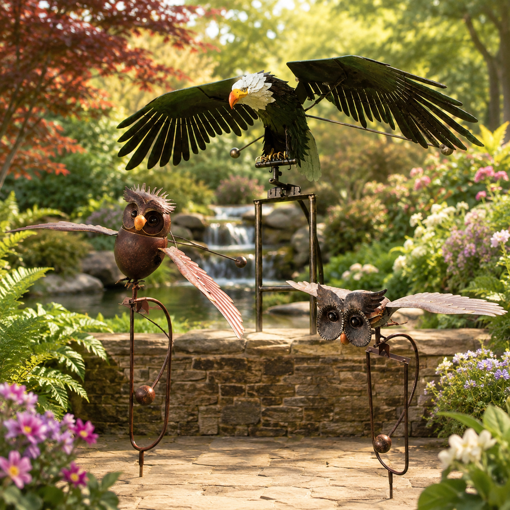 Outdoor garden bird decoration with wing movement