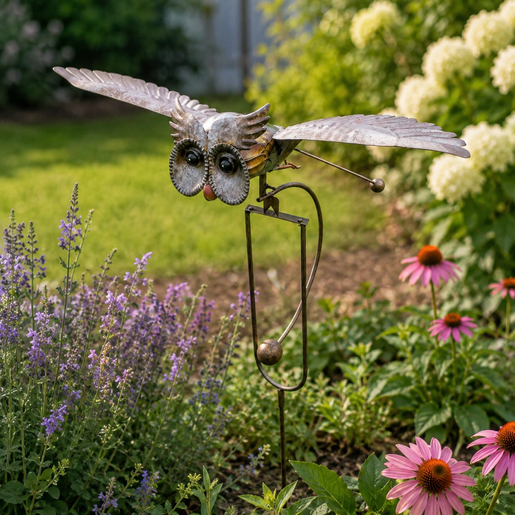 Outdoor garden bird decoration with wing movement