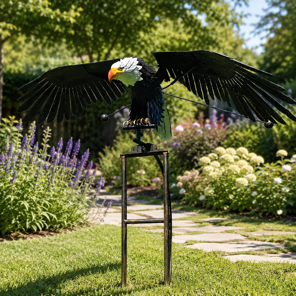 Outdoor garden bird decoration with wing movement