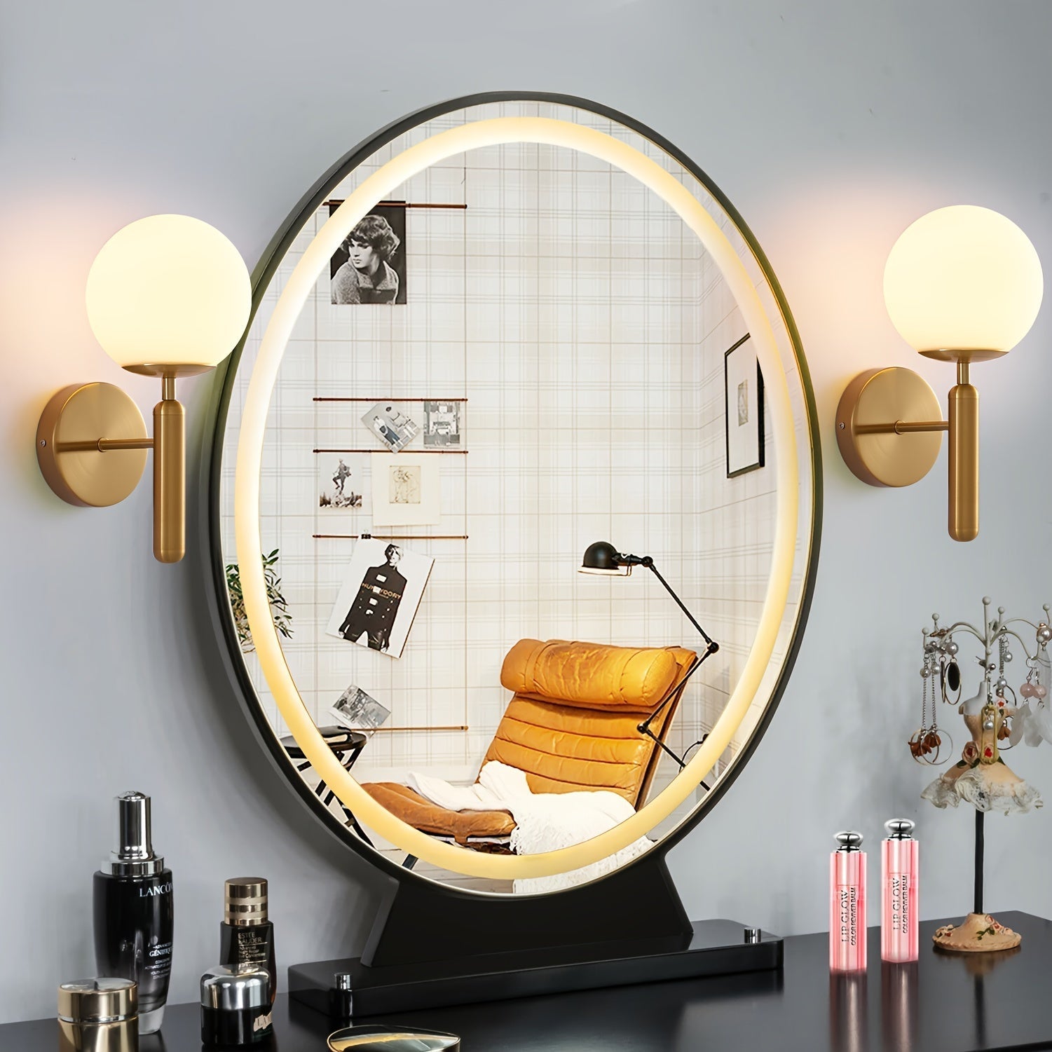 Moderne glasskule vegglampe | Polert metallarmatur, semi-innfelt