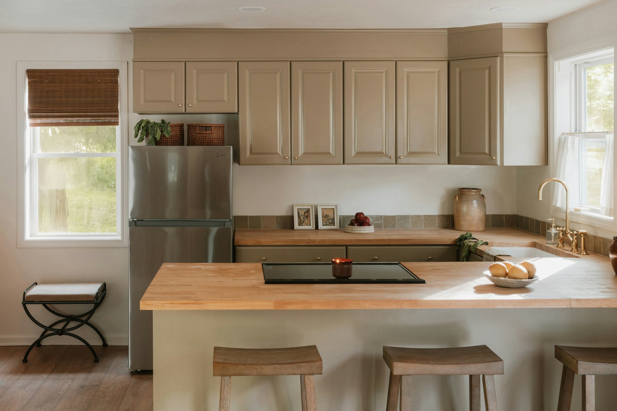 Modern kitchen with light wood counters