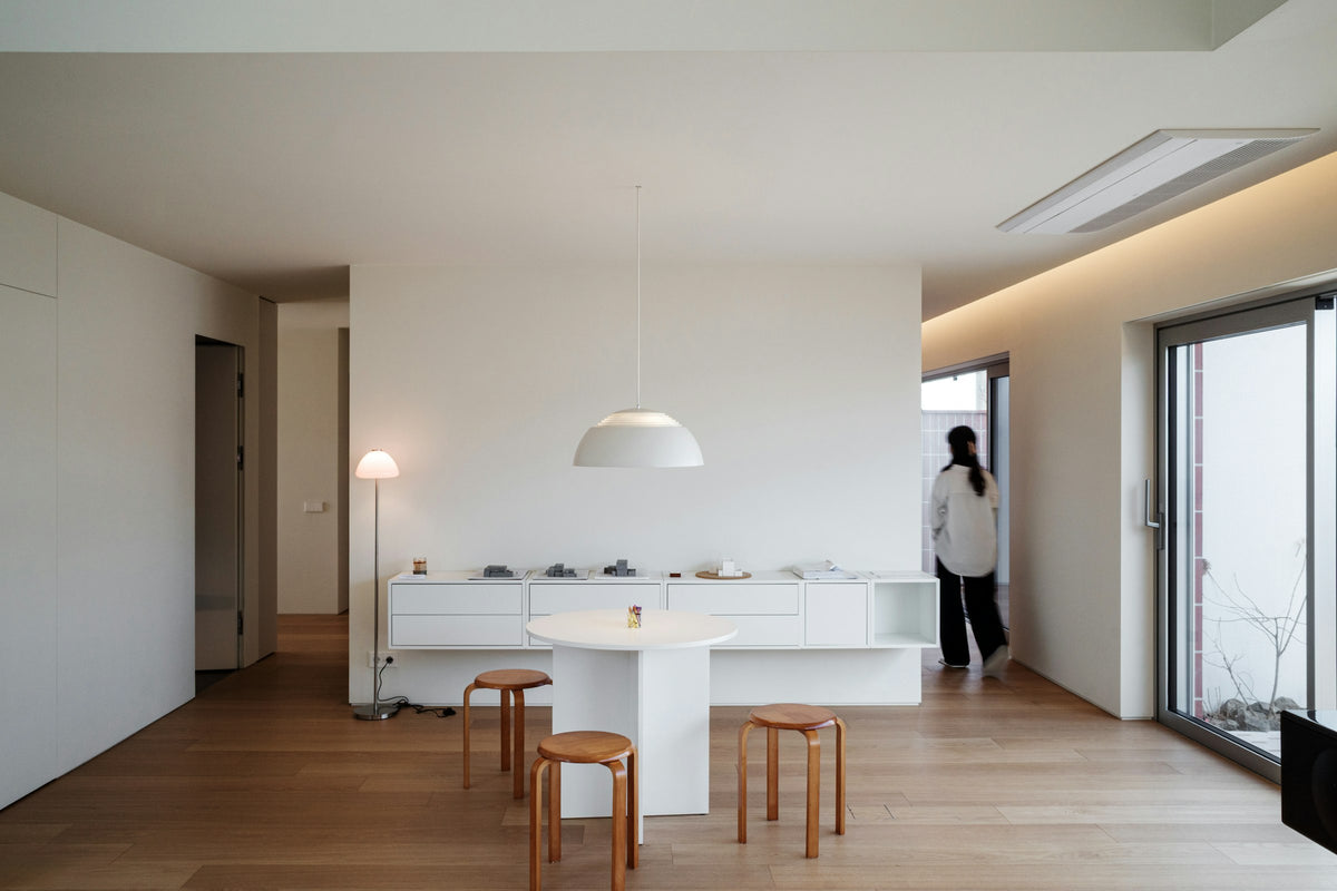 Minimalist neutral living room, hero