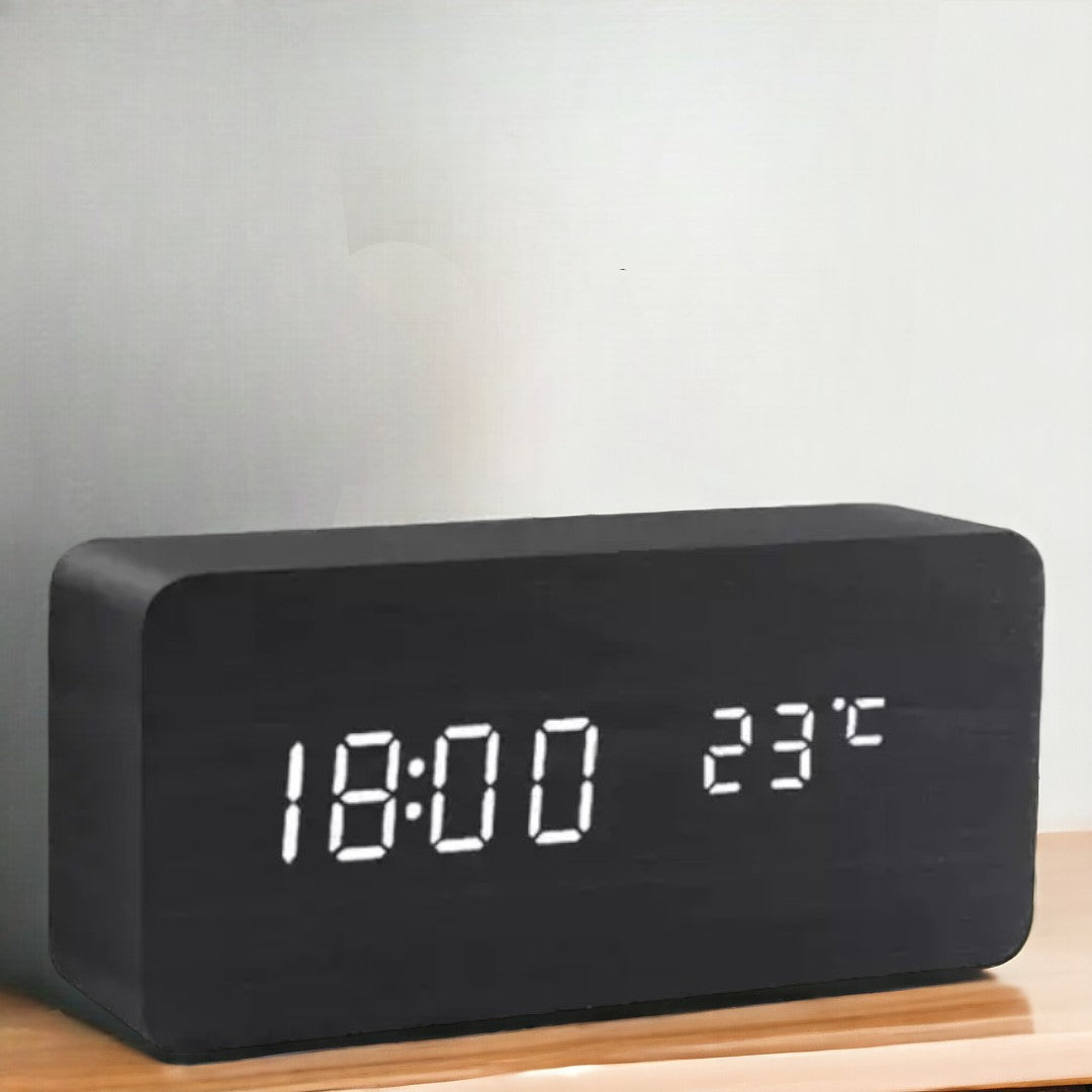 LED smart-vekkerklokke | Moderne stemmestyrt design i tre
